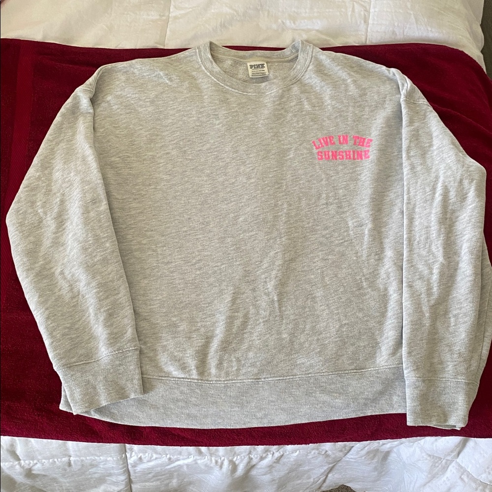PINK Victoria's Secret Heather Gray Crewneck Sweater with Pink Logo.